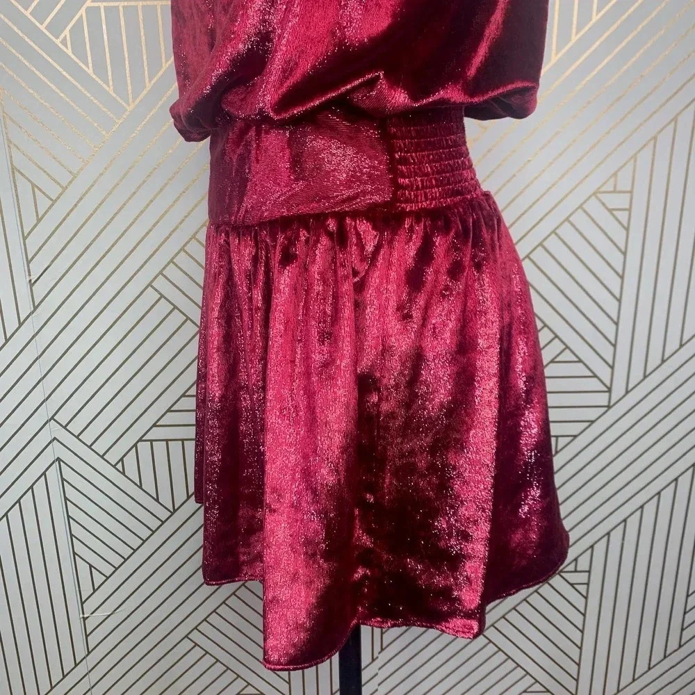Ramy Brook Ellin Halter Dress in Deep Red Velvet Size US Large‎